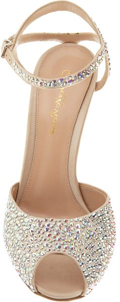 Gianvito Rossi Rhinestone Peep Toe Sandal in Gold (nude) | Lyst