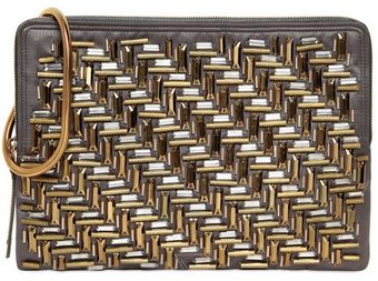 Lanvin Embroidered Satin Zipped Clutch - Lyst