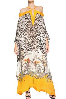 Roberto Cavalli Printed Silk Georgette Long Kaftan Dress - Lyst