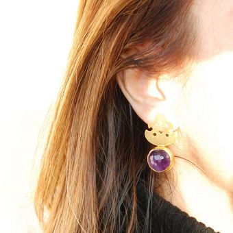 Toosis Fleur De Lis Earrings with Amethyst Stones - Lyst