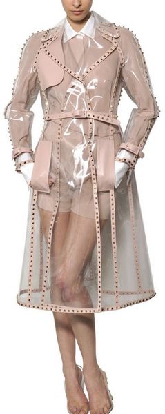 Valentino Studded Leather Trim Pvc Trench Coat - Lyst