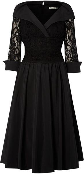 Eliza J Lace Detail 34 Sleeve Ruched Waist Dress - Lyst