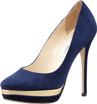 Jimmy Choo Brulee Suede Platform Pump Nav - Lyst