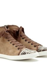 Lanvin Suede Hightop Sneakers with Snake Print