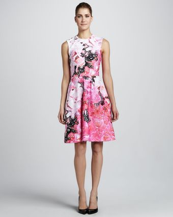 Monique Lhuillier Floralprint Sleeveless Dress - Lyst