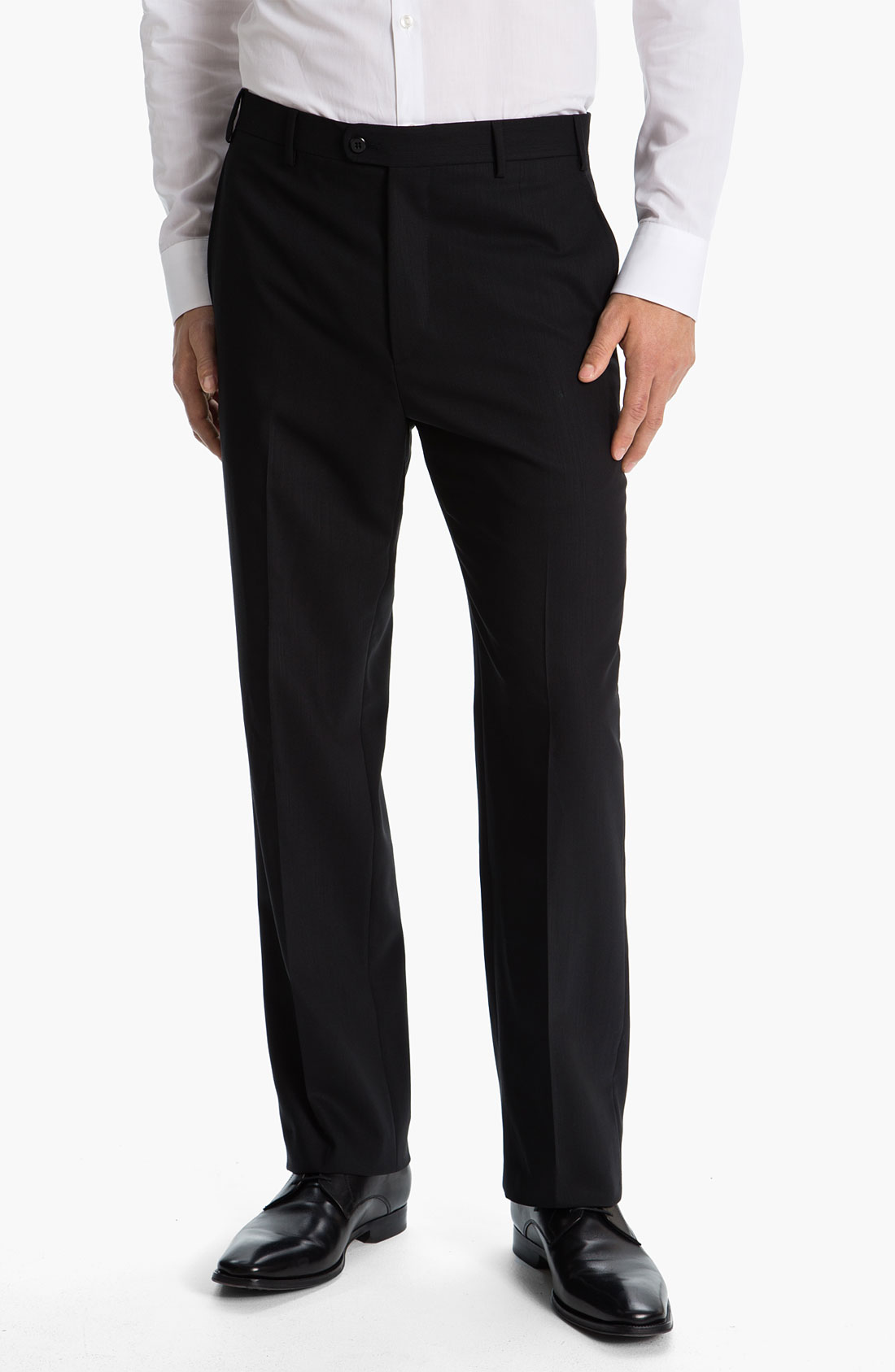 Zanella Todd Flat Front Wool Trousers in Black for Men Lyst