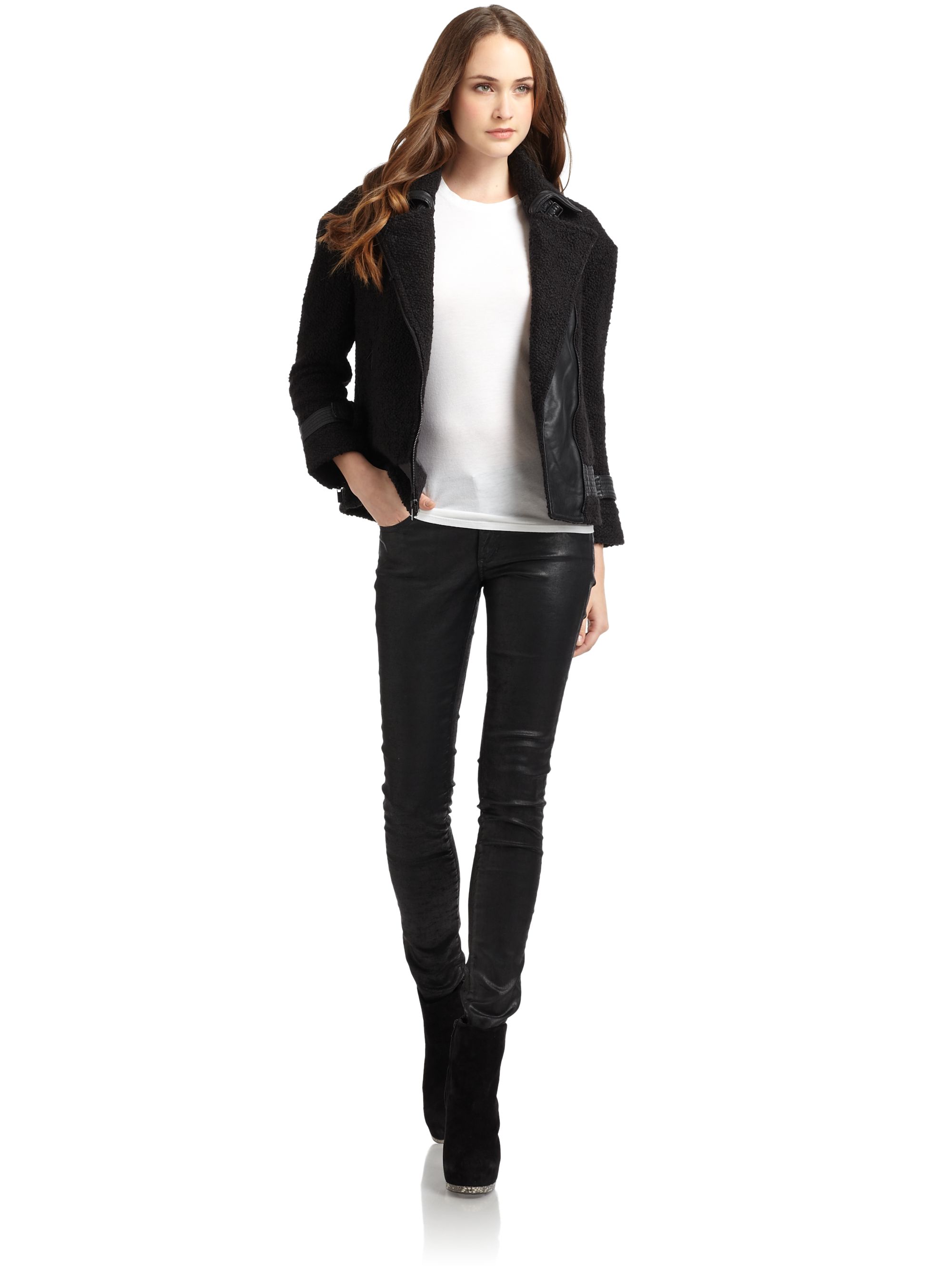Bcbgmaxazria Knit Motorcycle Jacket in Black Lyst