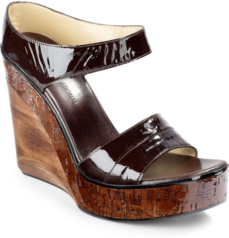 wedge miro sandals patent slide leather costume brown national fullscreen