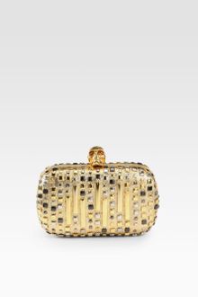 Alexander McQueen Studded Metallic Leather Skull Clutch - Lyst