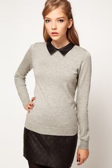 ASOS Collection Asos Jumper with Leather Look Collar - Lyst