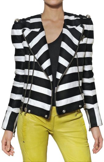 Balmain Cotton and Linen Biker Jacket - Lyst