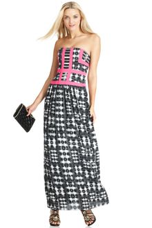 BCBGMAXAZRIA Strapless Printed Gown - Lyst