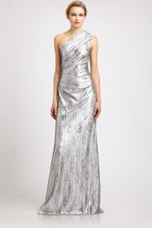 David Meister One-shoulder Metallic Gown - Lyst