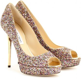Jimmy Choo Crown Glitter Peep Toe Platform Pumps - Lyst