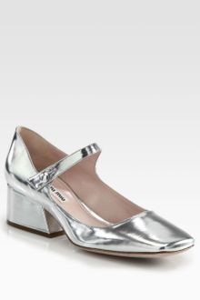Miu Miu Metallic Leather Mary Jane Pumps - Lyst