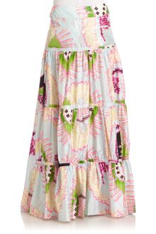 Roberto Cavalli Silk Satin Abstract Maxi Skirt - Lyst