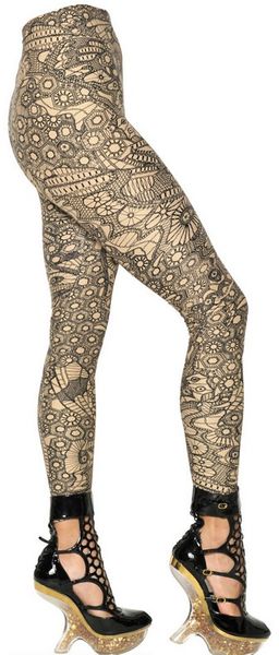 Alexander McQueen Engineered Lace Printed Lycra Leggings - Lyst