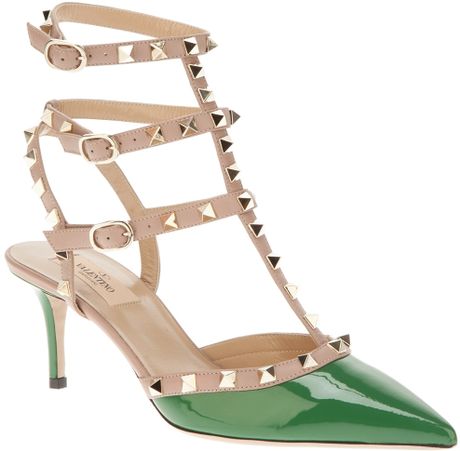 Valentino Stud Strappy Sandals in Green | Lyst