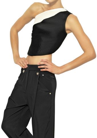 Anthony Vaccarello Pleated Techno Satin Crepe Top - Lyst