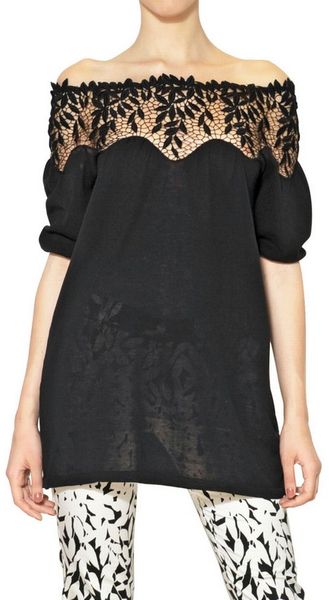 Blumarine Lace Macramè On Cotton Knit Top - Lyst