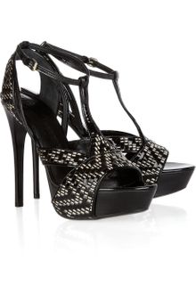 Burberry Prorsum Raffia and Patent Leather Sandals - Lyst