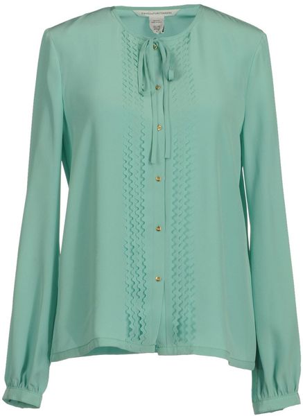 Diane Von Furstenberg Long Sleeve Shirt in Green (sky) - Lyst