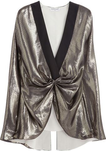 Vionnet Gathered Metallic Silkblend Top - Lyst