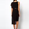 Asos Collection Belted Bodycon Dress with Chiffon Drape in Black - Lyst