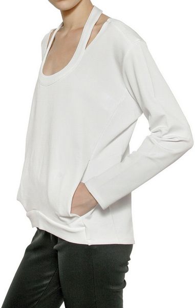 Mm6 By Maison Martin Margiela Light Cotton Fleece Cut Out Sweatshirt in White | Lyst