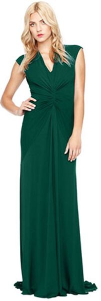 Nicole Miller Vneck Rouched Gown in Green (hunter) - Lyst