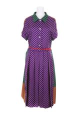 Marc Jacobs Pleated Dress in Silk with Dot Print On The Front and Check Print At Back