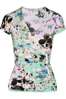 Etro Ruched Floralprint Stretchjersey Top - Lyst
