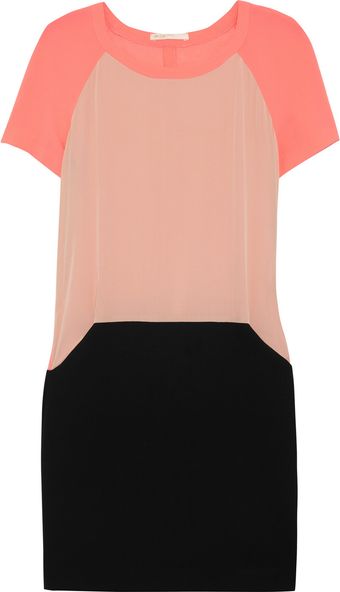 Maje Armelle Neon Stretch Crepe Silk Georgette and Crepe Jersey Dress - Lyst