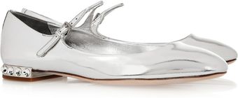 Miu Miu Metallic Leather Flats - Lyst