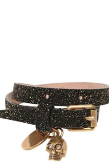 Alexander McQueen Skull Charm Glitter Leather Bracelet - Lyst