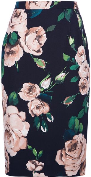 Dolce & Gabbana Rose Print Pencil Skirt - Lyst