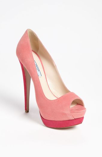 Prada Bicolor Peep Toe Pump - Lyst