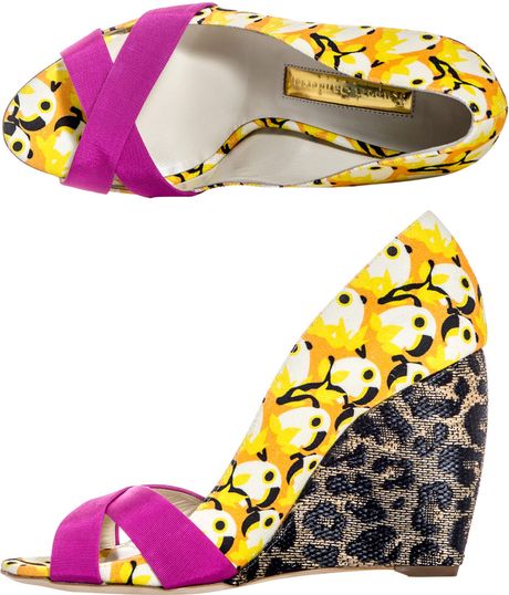 Rupert Sanderson Kibo Parrot Print Wedges in Multicolor (orange) - Lyst