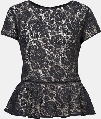 Topshop Sheer Lace Peplum Top - Lyst