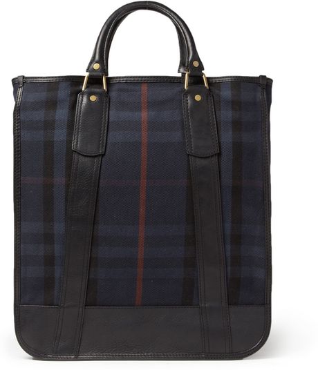 Burberry Leathertrimmed Plaid Tote Bag in Blue for Men Burberry Leathertrimmed Plaid Tote Bag in Blue for Men