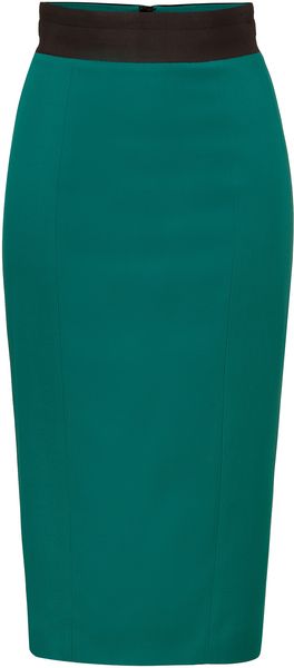 L'Wren Scott Emerald Green Woolblend Pencil Skirt with Black Waist - Lyst