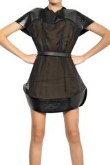 Mugler Quilted Patent Scuba Silk Muslin Dress