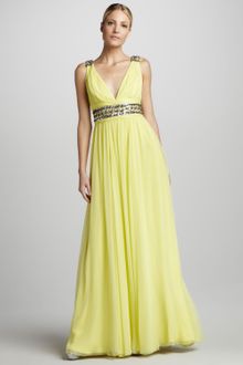 Notte By Marchesa Beaded Vneck Chiffon Gown - Lyst
