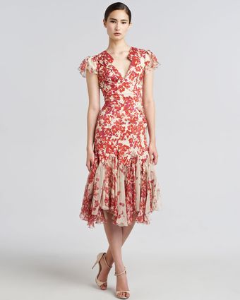 Zac Posen Hibiscusprint Flared Dress - Lyst