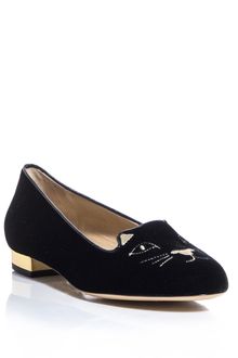 Charlotte Olympia Velvet Kitty Flats - Lyst