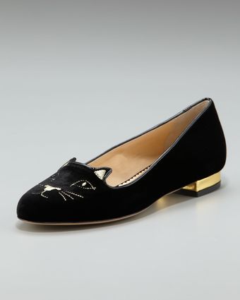 Charlotte Olympia Catface Velvet Skimmer - Lyst