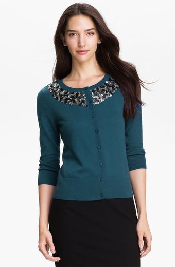 Halogen Sequin Yoke Cardigan Petite - Lyst