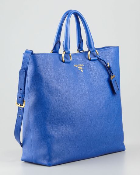 Prada Daino Pebbled Leather Tote Bag in Blue (azzurro blue)) Prada Daino Pebbled Leather Tote Bag in Blue (azzurro blue))