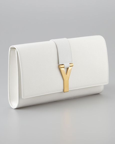 Saint Laurent Cabas Chyc Clutch Bag in White (off white) | Lyst