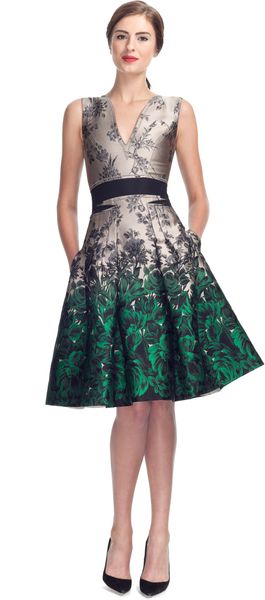 Carolina Herrera Ombre Floral Jacquard Sleeveless Vneck Party Dress - Lyst